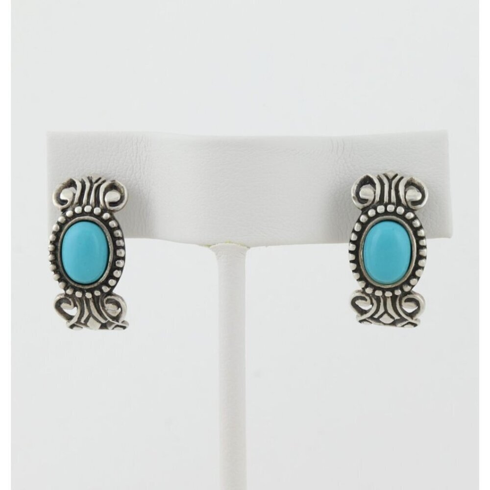Sterling Silver Blue Turquoise Half Hoop Earrings Avon 3/4" x 3/8"